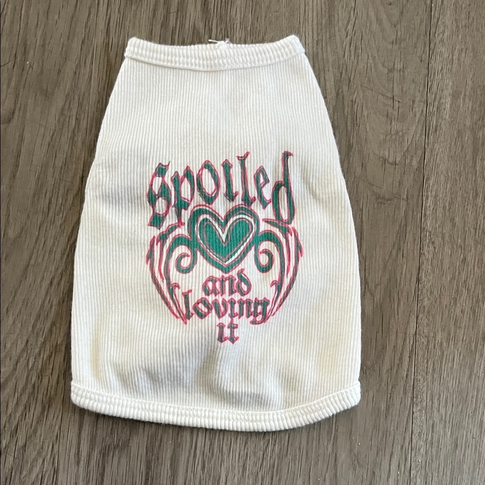 White Dog tank top with Pink and Green Design